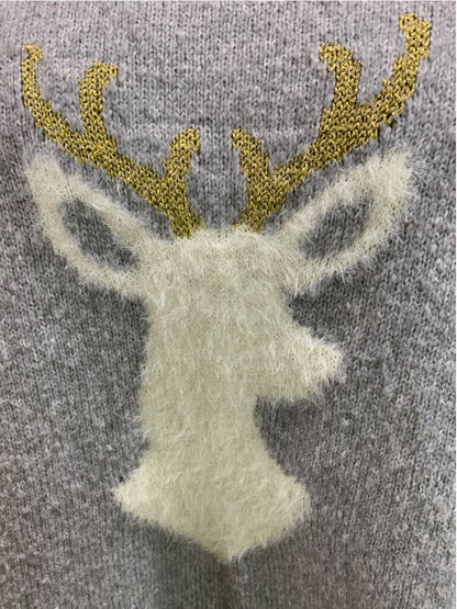 Size 3X Kim Gravel Gray Reindeer Sweater Holiday Gold Antler Womens