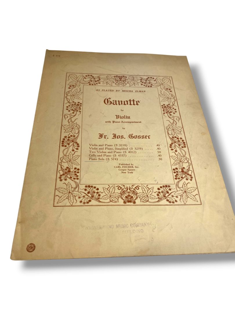 1909 Gauotte Sheet Music for Violin with Piano-Accompaniment Carl Fischer Inc