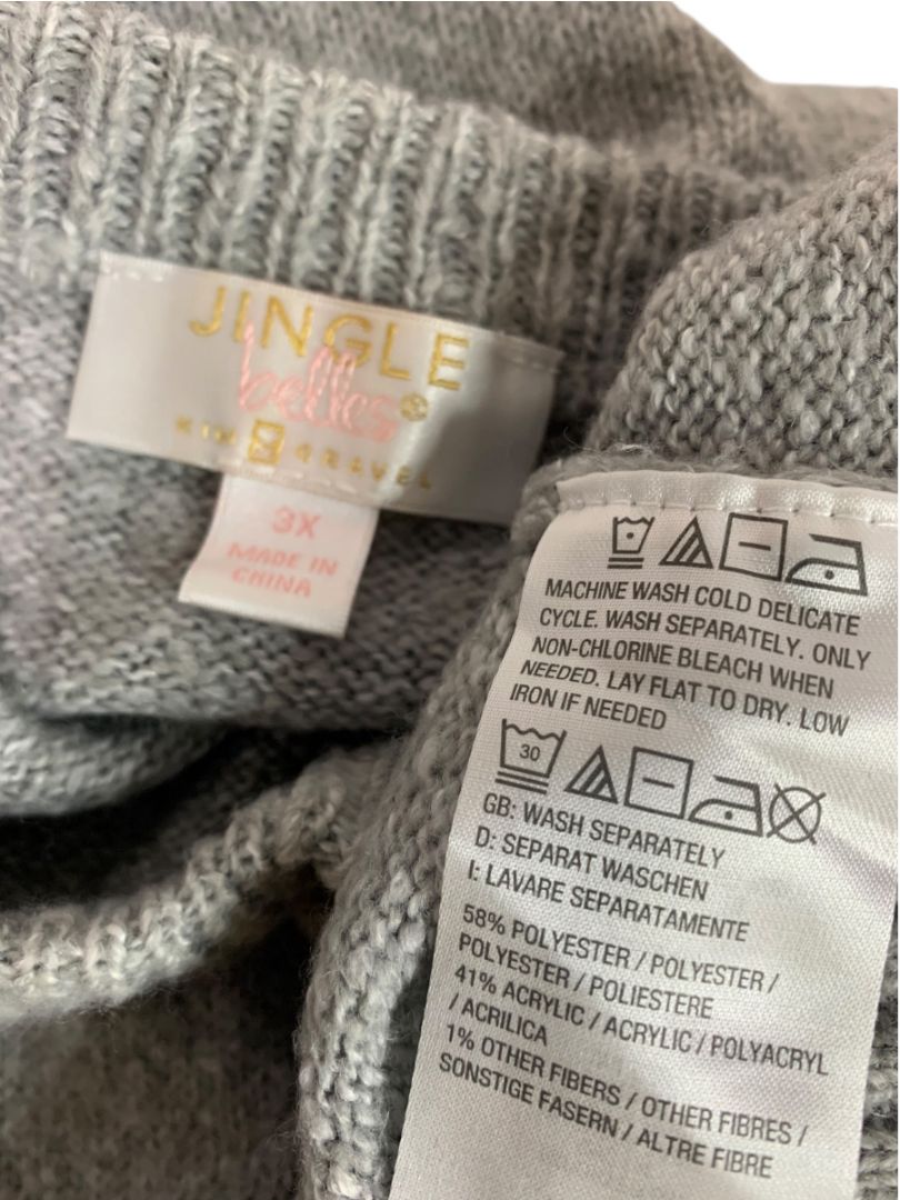 Size 3X Kim Gravel Gray Reindeer Sweater Holiday Gold Antler Womens