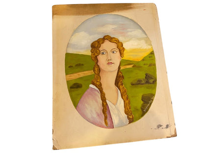 Antique 1907 Signed R.D. Howells Painting Young Woman 16 x 20" Braids