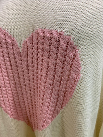 Size 3X Belle by Kim Gravel Womens Cream Knit Pink Heart Sweater