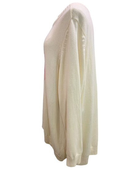 Size 3X Belle by Kim Gravel Womens Cream Knit Pink Heart Sweater