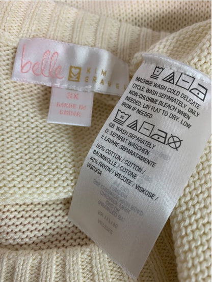 Size 3X Belle by Kim Gravel Womens Cream Knit Pink Heart Sweater