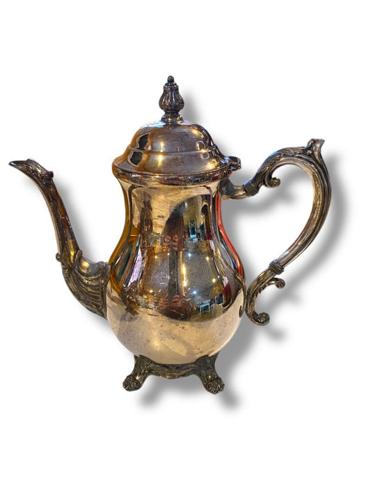 Vintage FB Rogers Silverplate Coffee Pot 10"h Hinged Lid Footed Ornate Lady Margaret