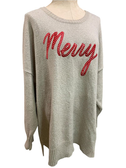 Size 3X Kim Gravel Womens Holiday Sweater "Merry" Tan Marled Knit