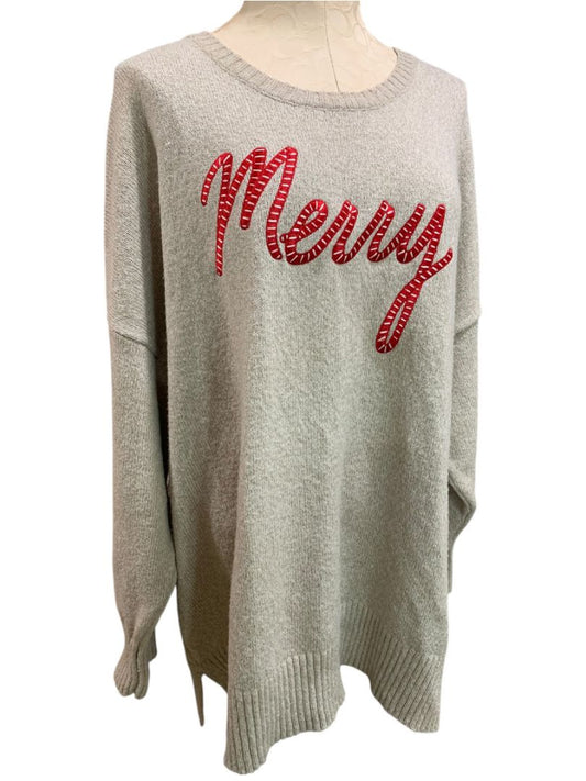 Size 3X Kim Gravel Womens Holiday Sweater "Merry" Tan Marled Knit
