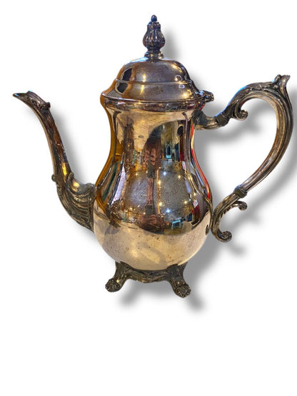 Vintage FB Rogers Silverplate Coffee Pot 10"h Hinged Lid Footed Ornate Lady Margaret