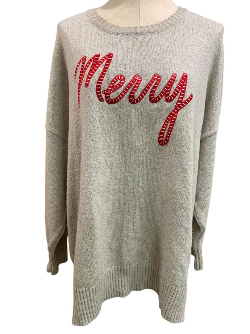 Size 3X Kim Gravel Womens Holiday Sweater "Merry" Tan Marled Knit