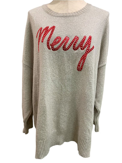 Size 3X Kim Gravel Womens Holiday Sweater "Merry" Tan Marled Knit