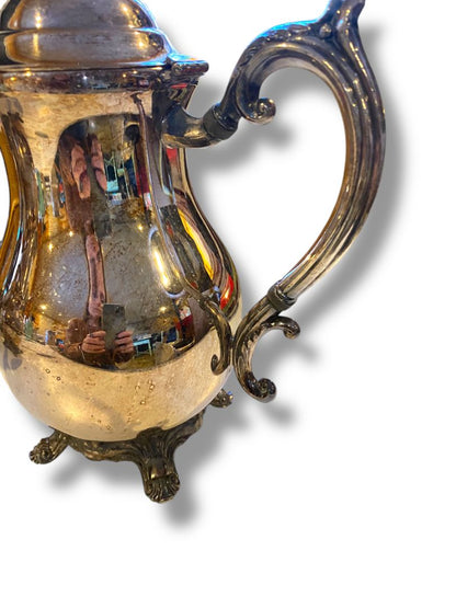 Vintage FB Rogers Silverplate Coffee Pot 10"h Hinged Lid Footed Ornate Lady Margaret