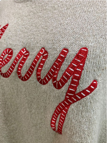 Size 3X Kim Gravel Womens Holiday Sweater "Merry" Tan Marled Knit