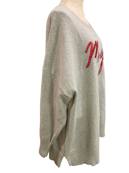 Size 3X Kim Gravel Womens Holiday Sweater "Merry" Tan Marled Knit