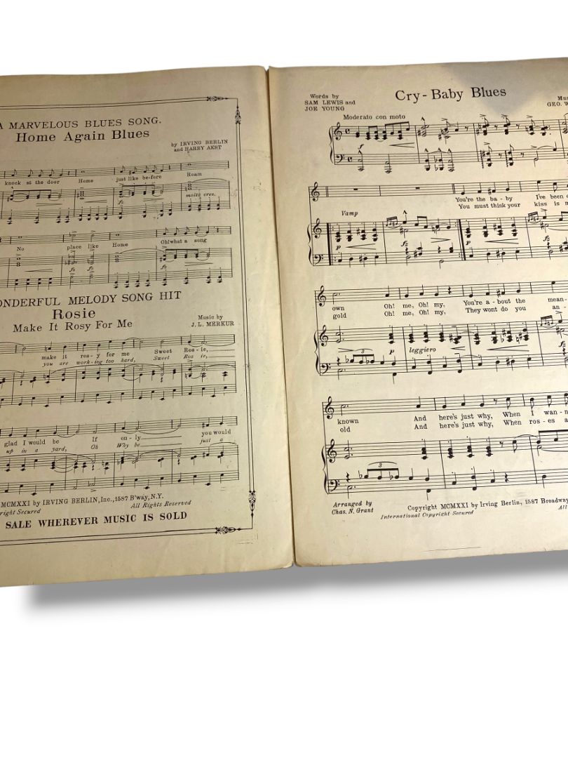 1921 Cry Baby Blues Young Lewis Sheet Music Meyer Irving Berlin Inc
