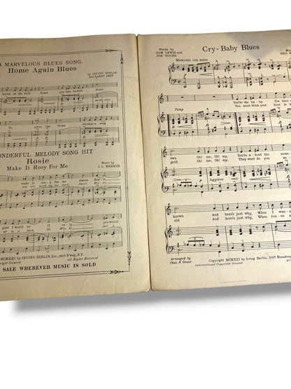 1921 Cry Baby Blues Young Lewis Sheet Music Meyer Irving Berlin Inc