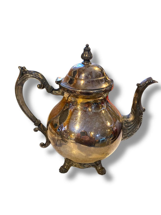 Vintage FB Rogers Silverplate Teapot 9.5"h Hinged Lid Footed Ornate Lady Margaret