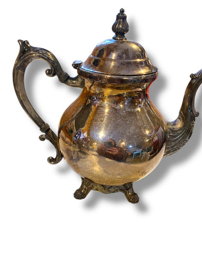 Vintage FB Rogers Silverplate Teapot 9.5"h Hinged Lid Footed Ornate Lady Margaret