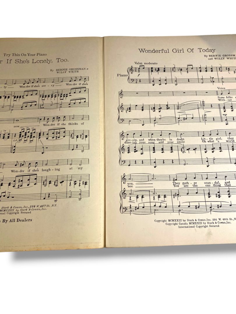 1923 Wonderful Girl of To-Day Sheet Music Bernie Grossman Willy White Stark & Cowan
