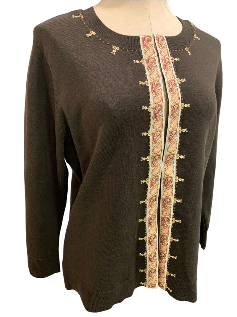 Size XL New York & Co Womens New Cardigan Sweater Embellished Brown