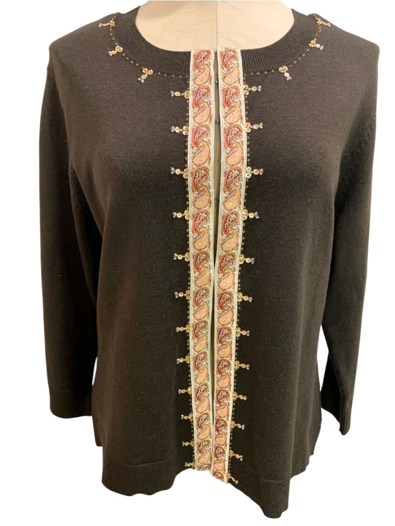 Size XL New York & Co Womens New Cardigan Sweater Embellished Brown