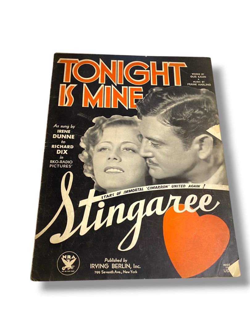1934 Tonight is Mine Stingaree Sheet Music Kahn Harling Irving Berlin Inc