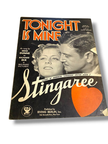 1934 Tonight is Mine Stingaree Sheet Music Kahn Harling Irving Berlin Inc