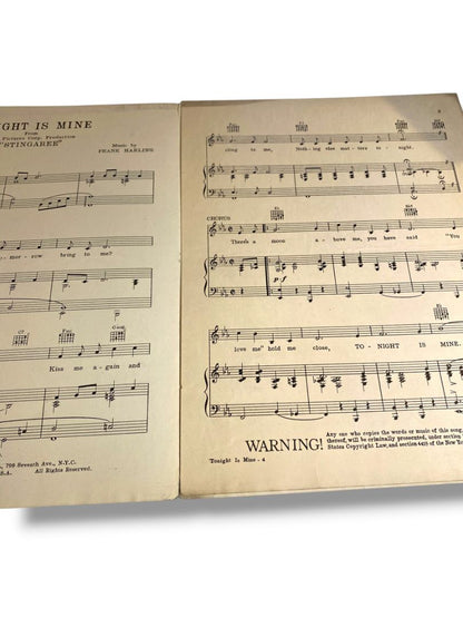 1934 Tonight is Mine Stingaree Sheet Music Kahn Harling Irving Berlin Inc