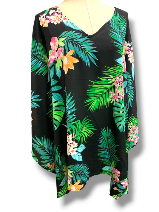 Size 4X Belle Kim Gravel Womens Plus Size Aloha Tropical Poncho Blouse