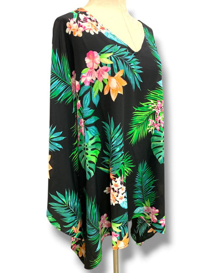 Size 4X Belle Kim Gravel Womens Plus Size Aloha Tropical Poncho Blouse