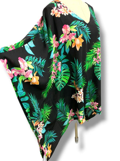 Size 4X Belle Kim Gravel Womens Plus Size Aloha Tropical Poncho Blouse