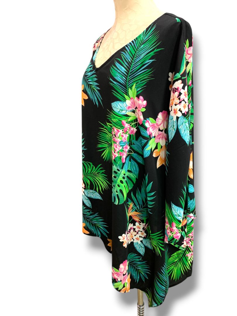 Size 4X Belle Kim Gravel Womens Plus Size Aloha Tropical Poncho Blouse