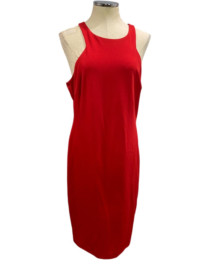 Size 14 Belle Badgley Mischka Red Midi Sheath Dress New Sleeveless