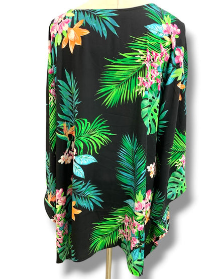 Size 4X Belle Kim Gravel Womens Plus Size Aloha Tropical Poncho Blouse
