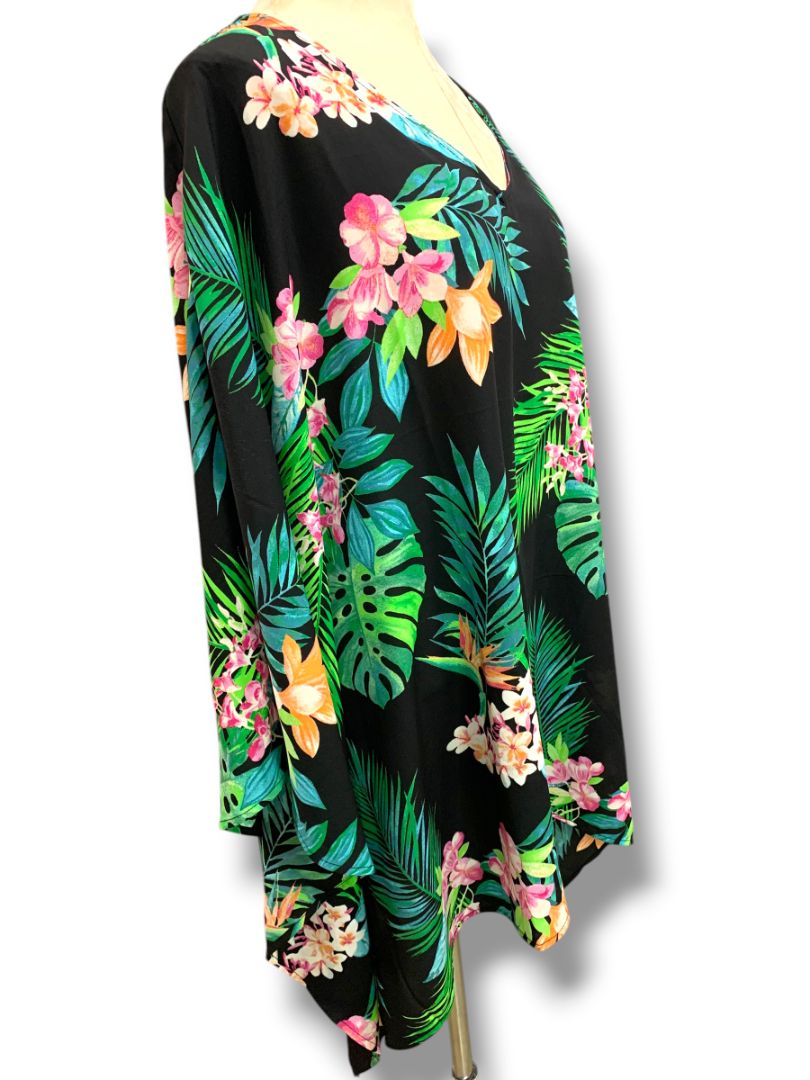 Size 4X Belle Kim Gravel Womens Plus Size Aloha Tropical Poncho Blouse