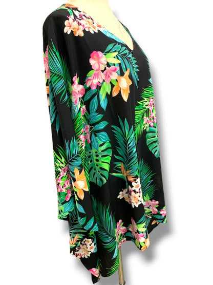Size 4X Belle Kim Gravel Womens Plus Size Aloha Tropical Poncho Blouse
