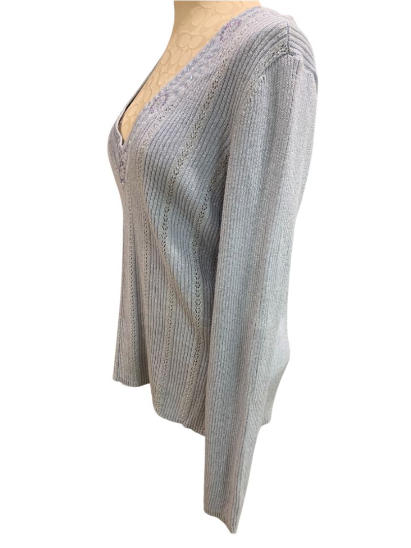 Size XL New York & Co Womens New Ice Blue Embellished V-Neck Sweater