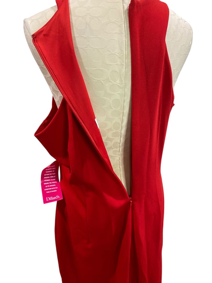 Size 14 Belle Badgley Mischka Red Midi Sheath Dress New Sleeveless