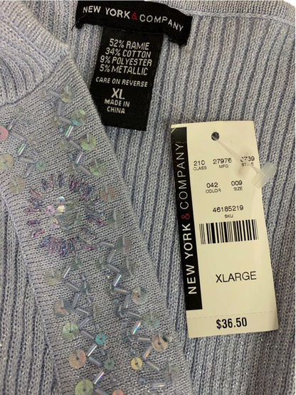 Size XL New York & Co Womens New Ice Blue Embellished V-Neck Sweater