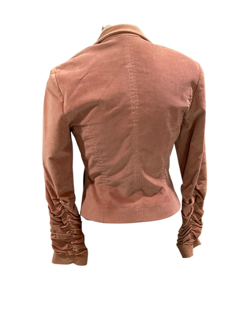 Size 6 Antonio D'errico Italy Womens Mauve Velvet Lined Blazer Rouched Sleeves Beaded