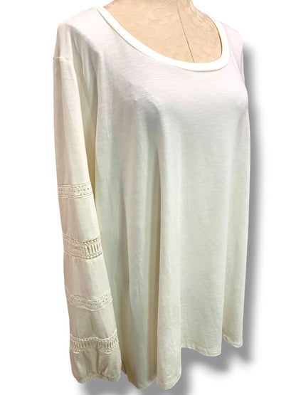 Size 3X Belle Boho Kim Gravel Long Sleeve Womens Plus Shirt Ivory Crochet Detail