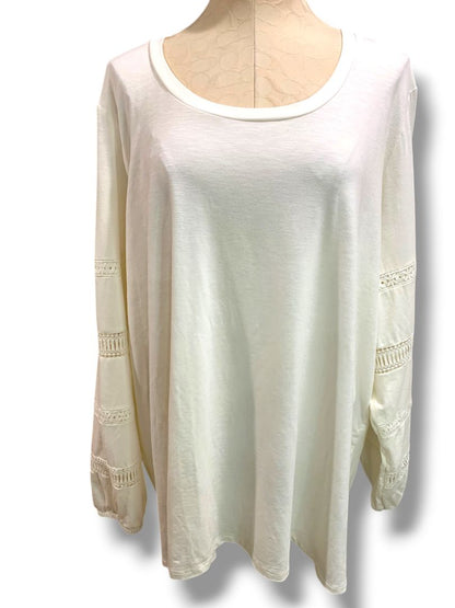 Size 3X Belle Boho Kim Gravel Long Sleeve Womens Plus Shirt Ivory Crochet Detail