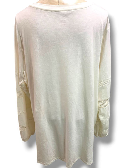 Size 3X Belle Boho Kim Gravel Long Sleeve Womens Plus Shirt Ivory Crochet Detail