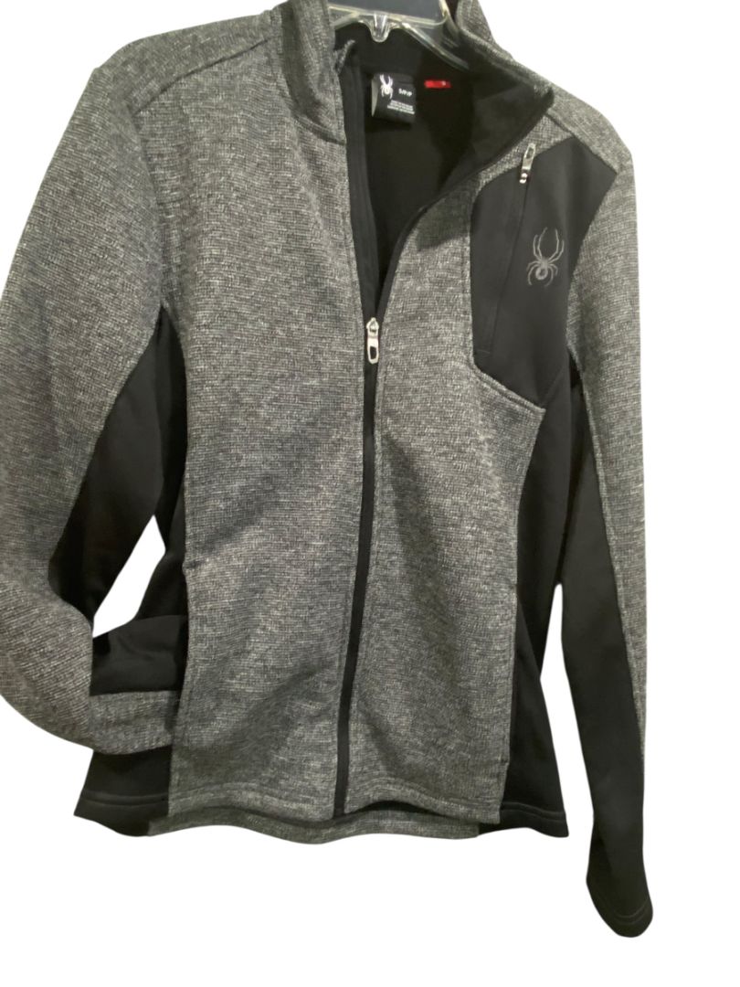 Size Small Spyder Mens New Polar Marbled Full Zip Jacket Gray Black