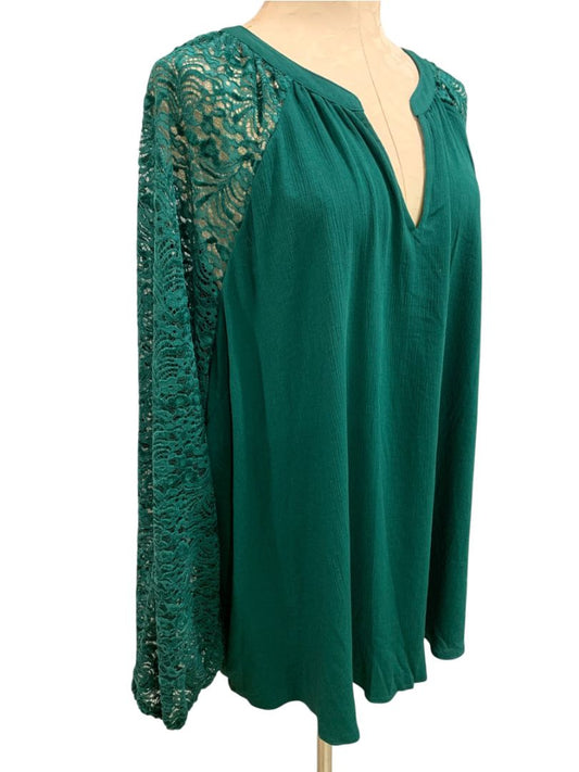 Size 4X Torrid Womens New Emerald Green Lace Sleeve Blouse V-Neck