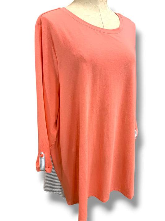 Size 3X Joan Rivers Womens Plus Size Shirt Peach Mixed Fabric Striped Soft