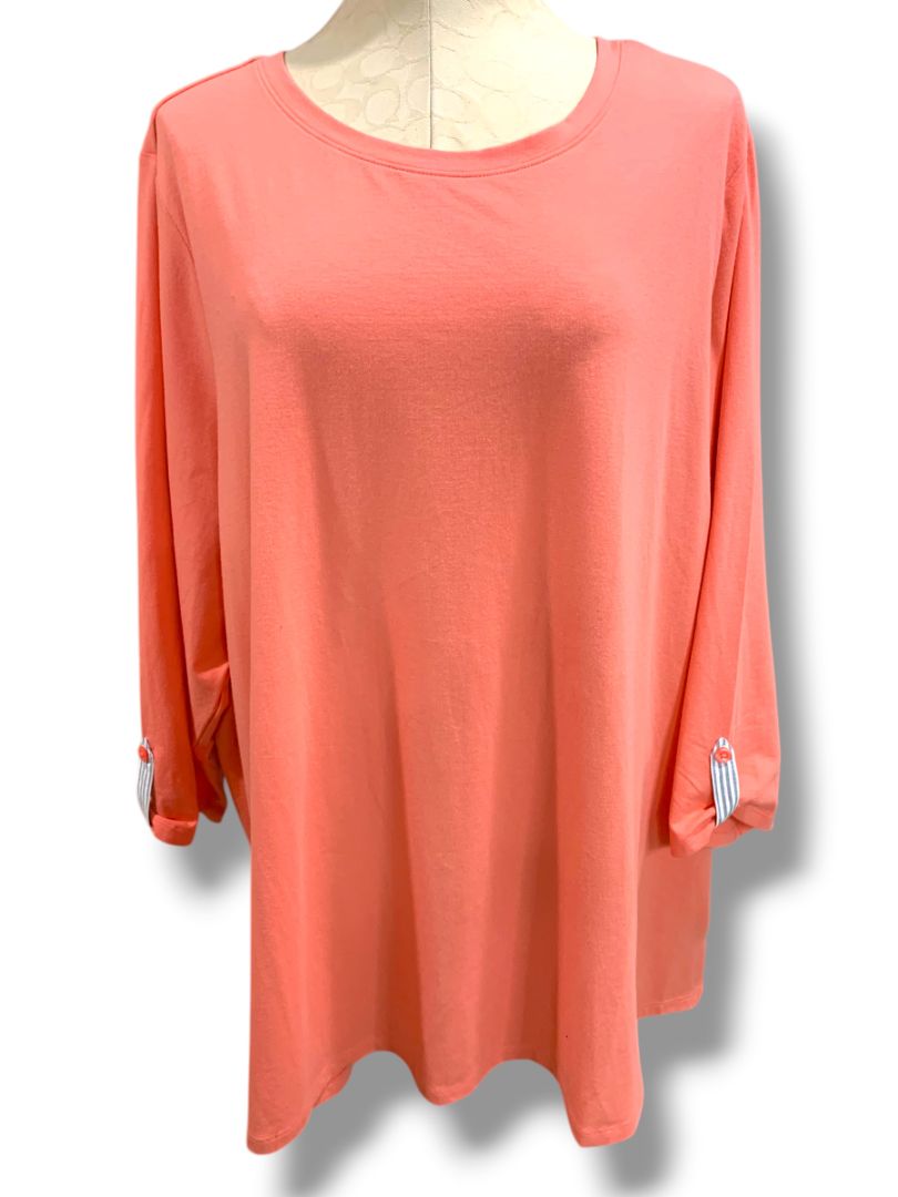 Size 3X Joan Rivers Womens Plus Size Shirt Peach Mixed Fabric Striped Soft