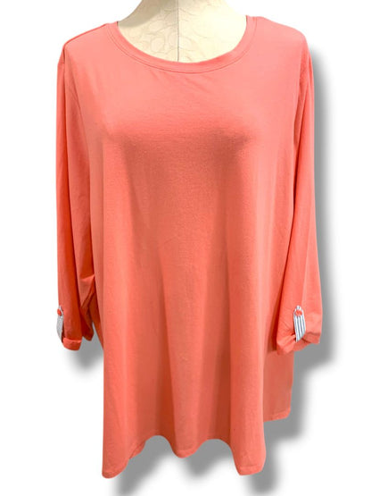 Size 3X Joan Rivers Womens Plus Size Shirt Peach Mixed Fabric Striped Soft