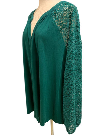 Size 4X Torrid Womens New Emerald Green Lace Sleeve Blouse V-Neck