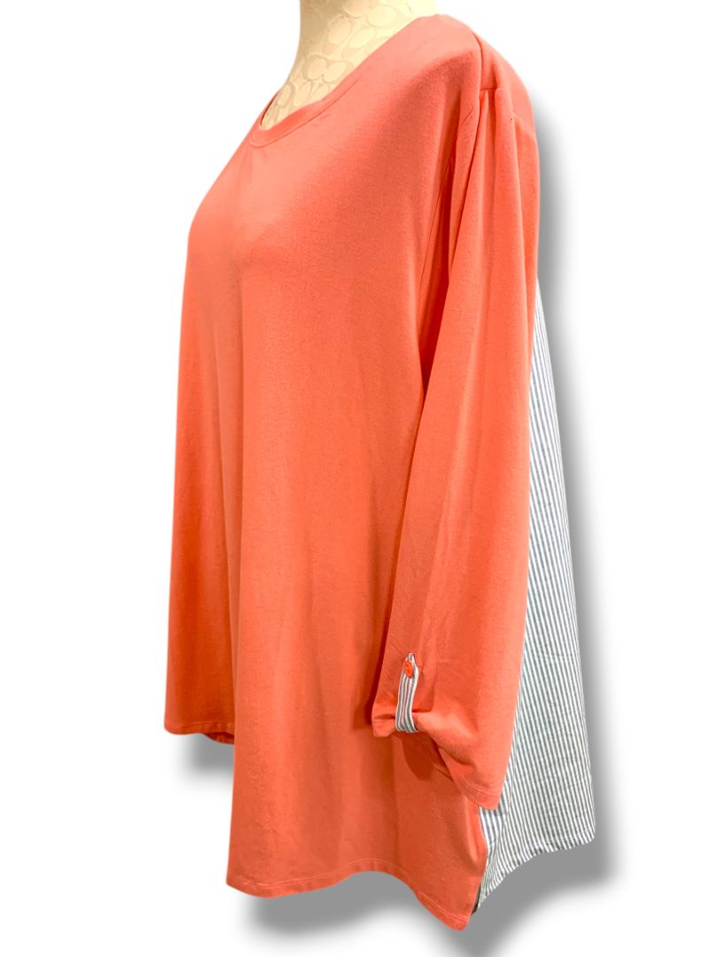 Size 3X Joan Rivers Womens Plus Size Shirt Peach Mixed Fabric Striped Soft
