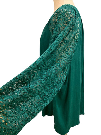 Size 4X Torrid Womens New Emerald Green Lace Sleeve Blouse V-Neck
