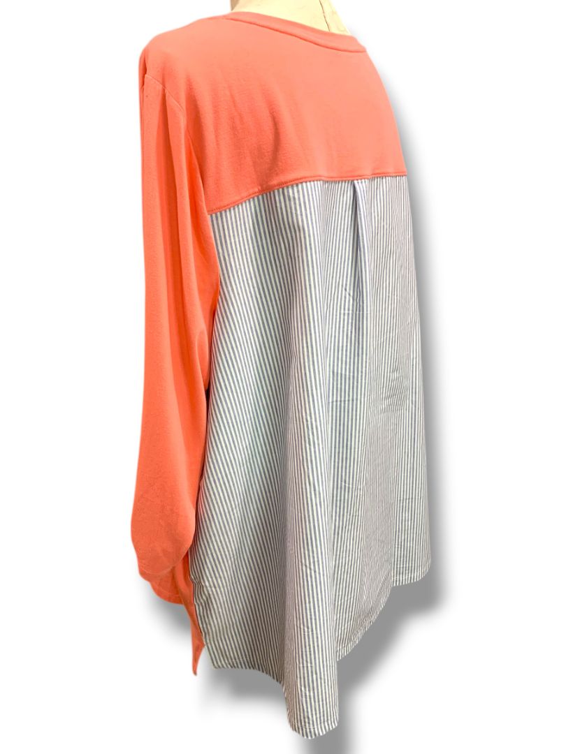 Size 3X Joan Rivers Womens Plus Size Shirt Peach Mixed Fabric Striped Soft